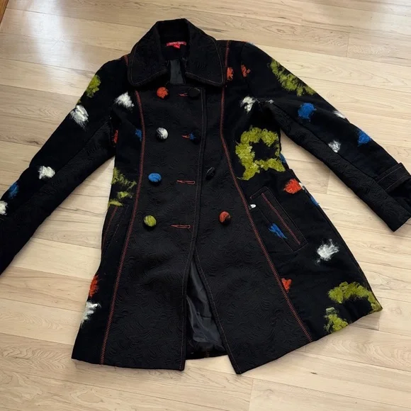 Vintage-Abstract Fuzzy Inlay Pieced Jacket Coat-Y2K-S - Picture 1 of 8